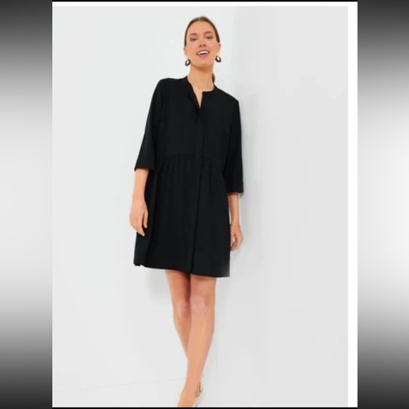 TUCKERNUCK Black Stretch Crepe Royal baby doll Shirt Dress size small